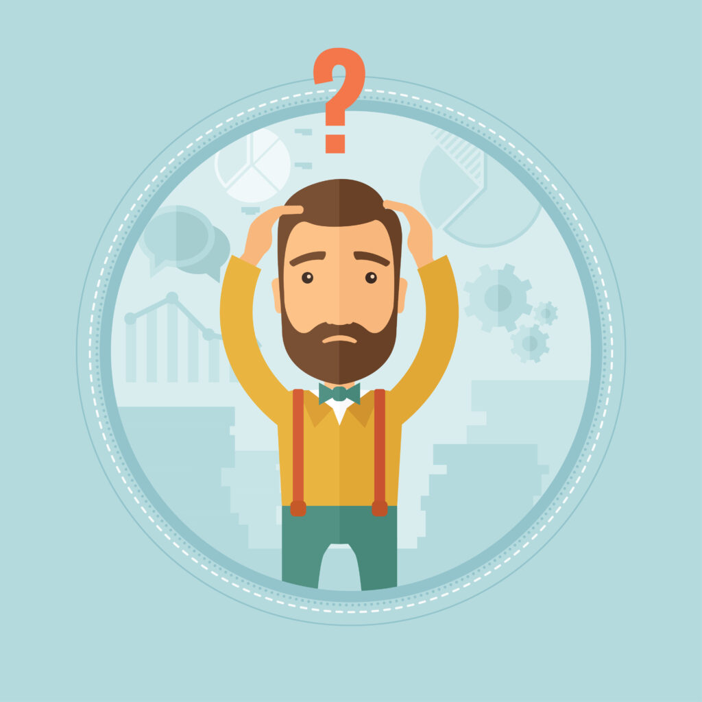 a confused man who doesn't know what to do when he reads a bad review on TripAdvisor